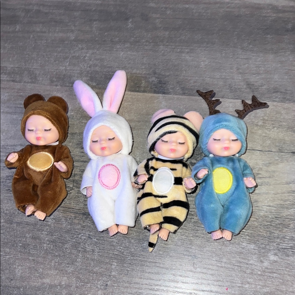 4 Inch Mini Reborn Baby Dolls Toy Set Realistic Baby Doll with Cute Animal C